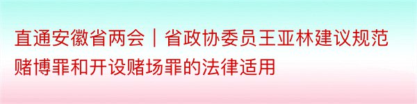 直通安徽省两会｜省政协委员王亚林建议规范赌博罪和开设赌场罪的法律适用